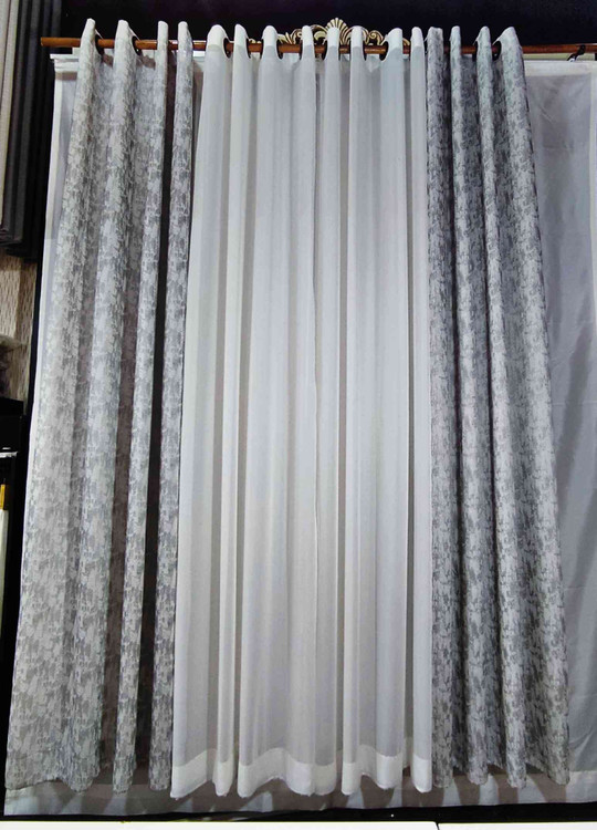 پرده آماده حریر کرپ طرح پتینه طوسی3