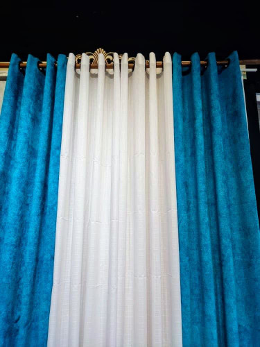 پرده آماده مخمل به رنگ آبی - پرده ای از جنس آرامش