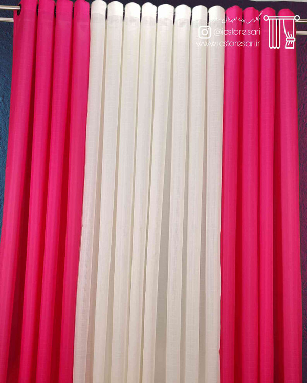 پرده آماده حریر بافتدار رنگی (طرح سرخ آبی) | مناسب اتاق خواب کودک و نوجوان